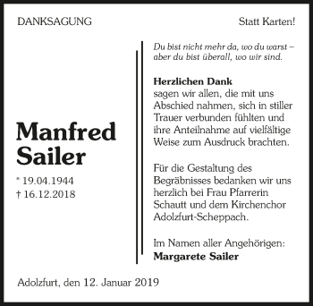 Traueranzeige von Margarete Sailer 