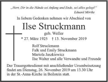 Traueranzeige von Ilse Struckmann 