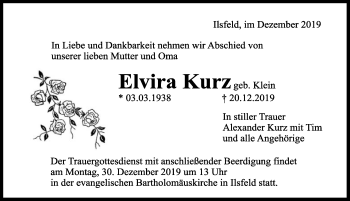 Traueranzeige von Elvira Kurz 