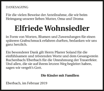Traueranzeige von Elfriede Wohnsiedler 