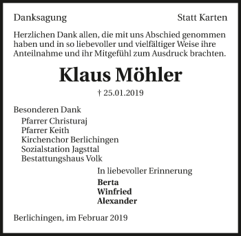 Traueranzeige von Klaus Möhler 