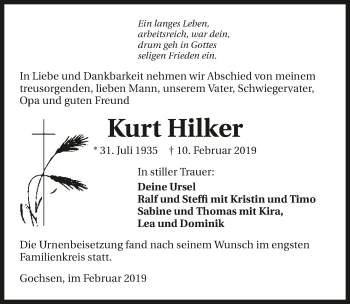 Traueranzeige von Kurt Hilker 