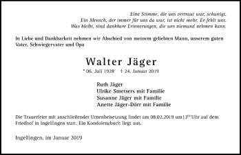Traueranzeige von Walter Jäger 