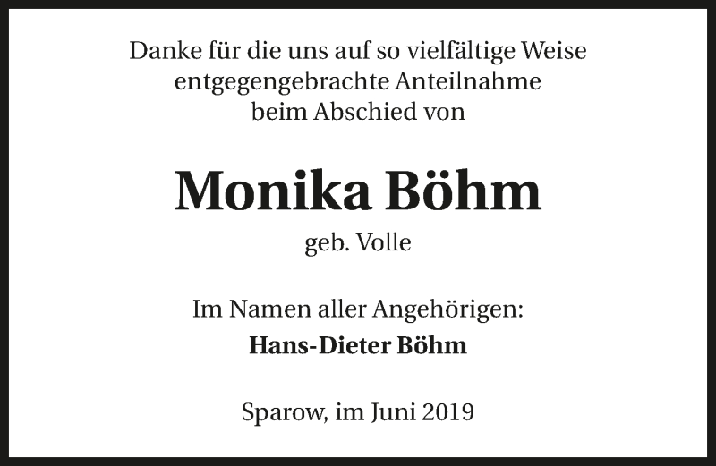  Traueranzeige für Monika Böhm vom 08.06.2019 aus 