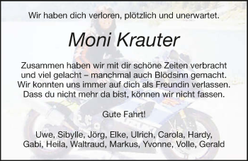 Traueranzeige von Monika Krauter 