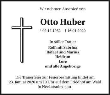 Traueranzeige von Otto Huber 