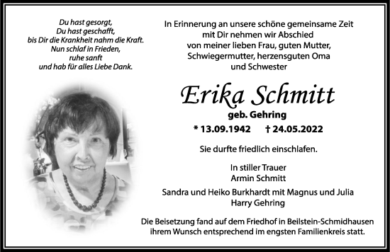 Traueranzeige von Erika Schmitt von GESAMT