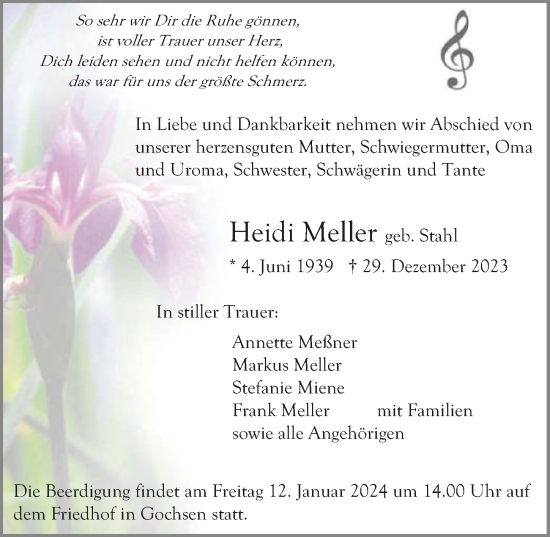 Traueranzeige von Heidi Meller von GESAMT