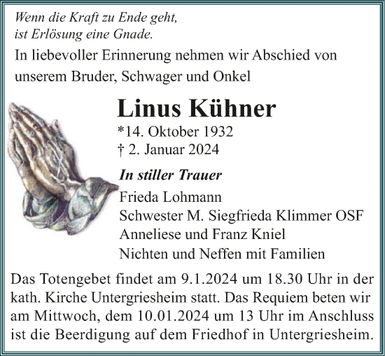 Traueranzeige von Linus Kühner von GESAMT