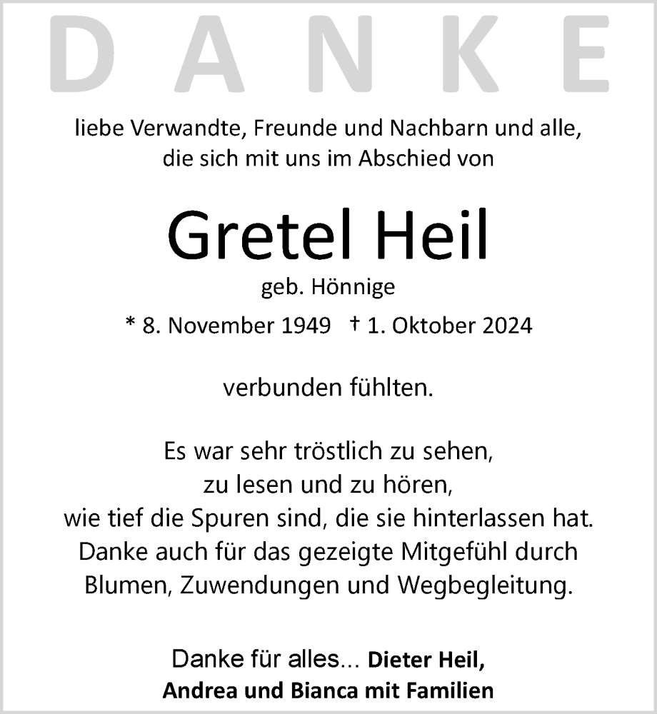  Traueranzeige für Gretel Heil vom 26.10.2024 aus GESAMT
