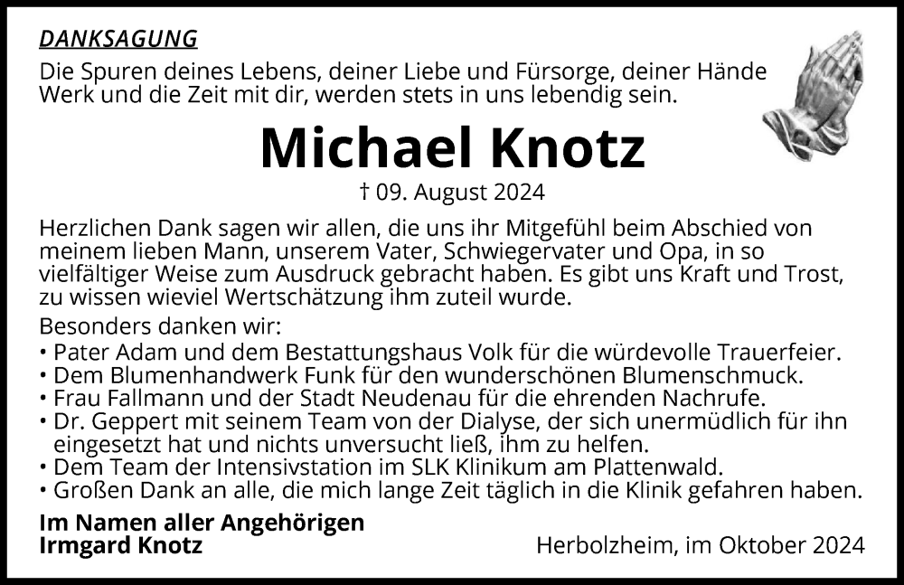  Traueranzeige für Michael Knotz vom 05.10.2024 aus GESAMT