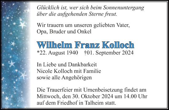 Traueranzeige von Wilhelm Franz Kolloch von GESAMT