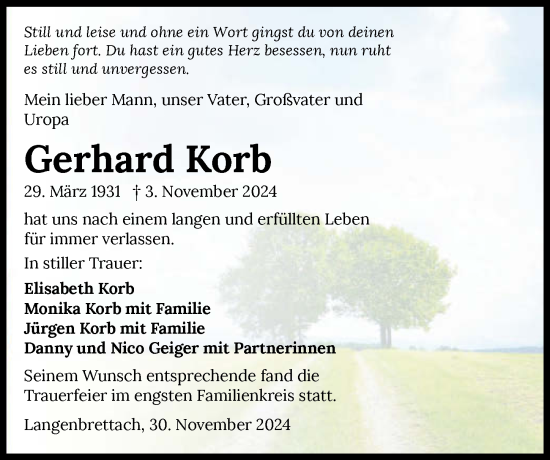 Traueranzeige von Gerhard Korb von GESAMT