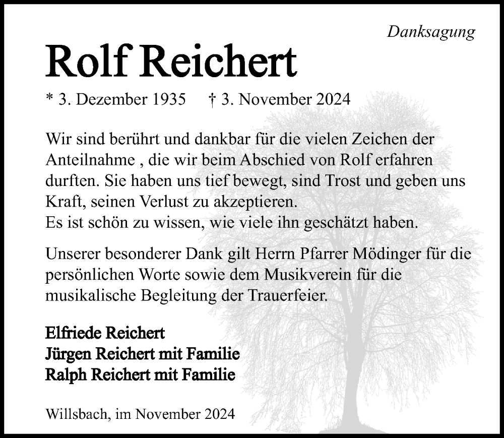  Traueranzeige für Rolf Reichert vom 23.11.2024 aus GESAMT