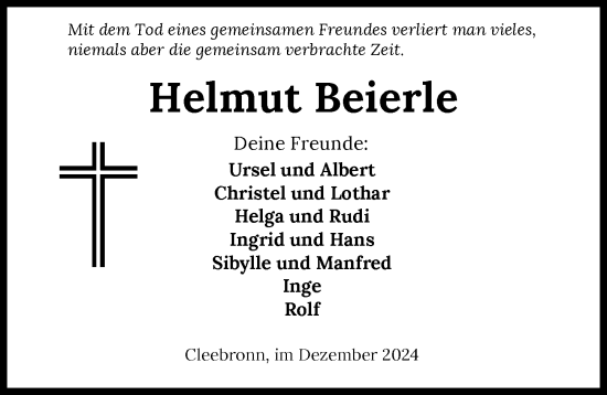 Traueranzeige von Helmut Beierle von Gesamt