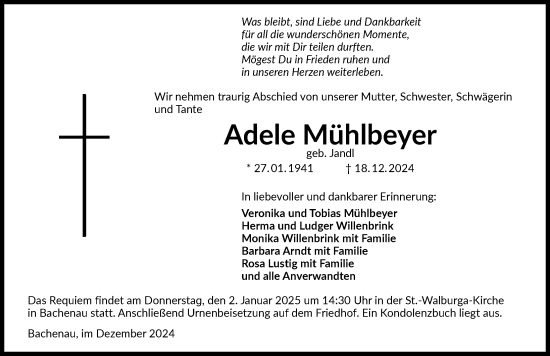 Traueranzeige von Adele Mühlbeyer von GESAMT
