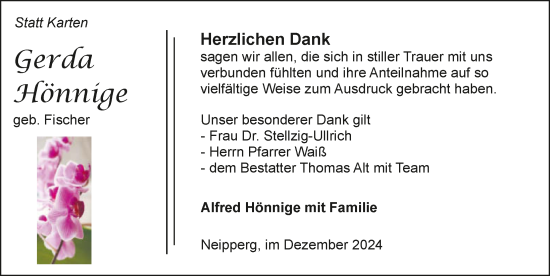 Traueranzeige von Gerda Hönnige von GESAMT