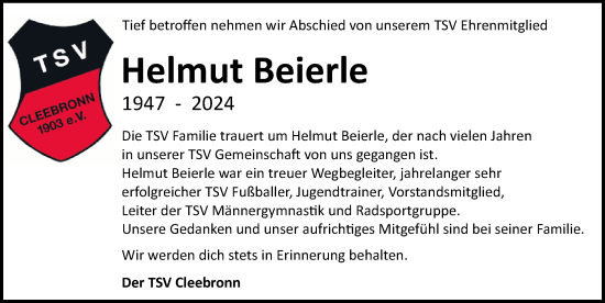 Traueranzeige von Helmut Beierle von GESAMT
