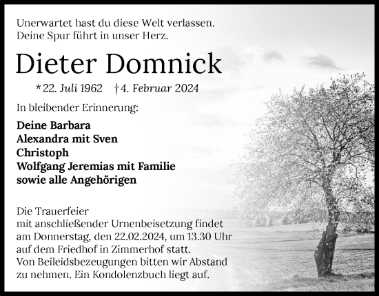 Traueranzeige von Dieter Domnick von GESAMT