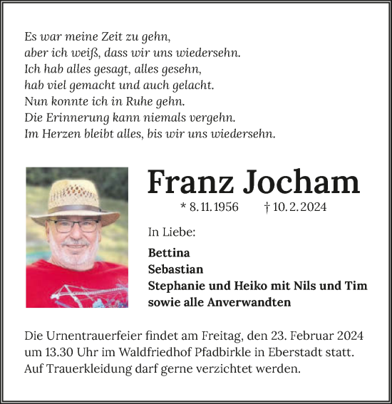 Traueranzeige von Franz Jocham von GESAMT