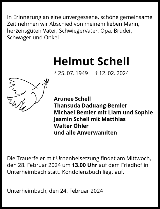 Traueranzeige von Helmut Schell von GESAMT