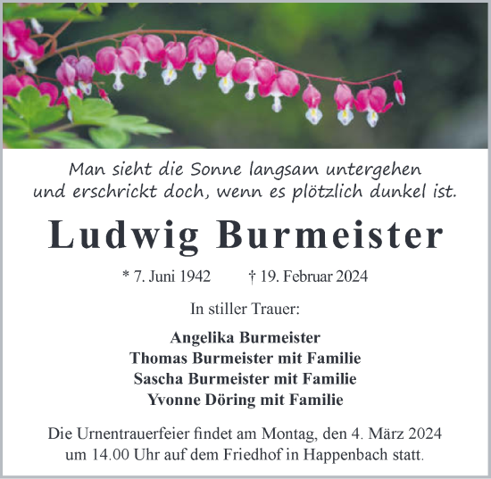 Traueranzeige von Ludwig Burmeister von GESAMT