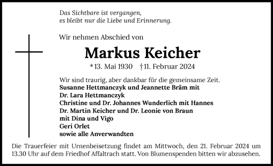 Traueranzeige von Markus Keicher von GESAMT