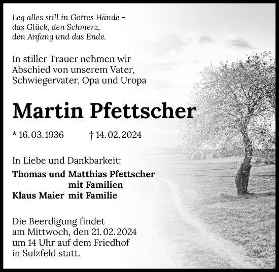 Traueranzeige von Martin Pfettscher von GESAMT