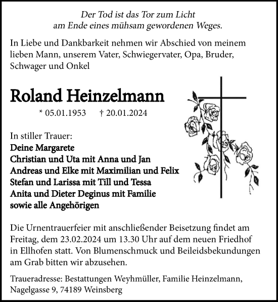 Traueranzeige von Roland Heinzelmann von GESAMT