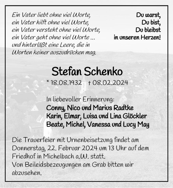 Traueranzeige von Stefan Schenk von GESAMT