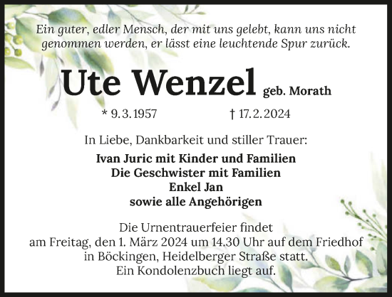 Traueranzeige von Ute Wenzel von GESAMT