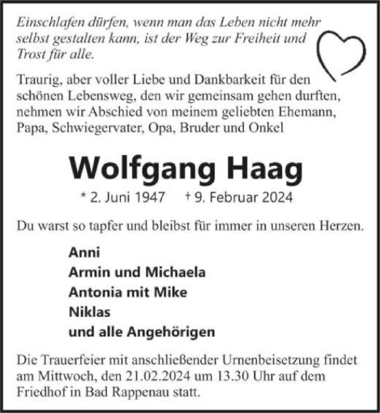 Traueranzeige von Wolfgang Haag von GESAMT