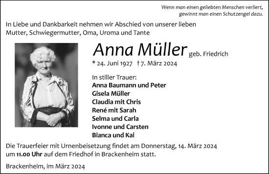 Traueranzeige von Anna Müller von GESAMT