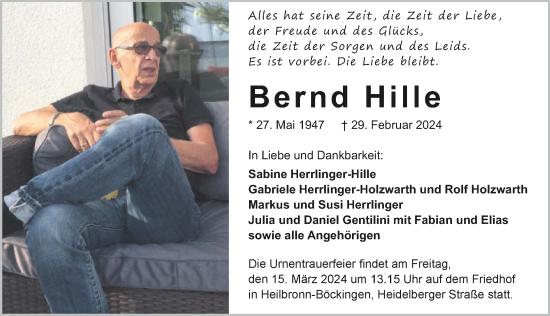 Traueranzeige von Bernd Hille von GESAMT