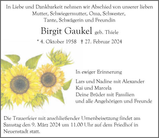 Traueranzeige von Birgit Gaukel von GESAMT
