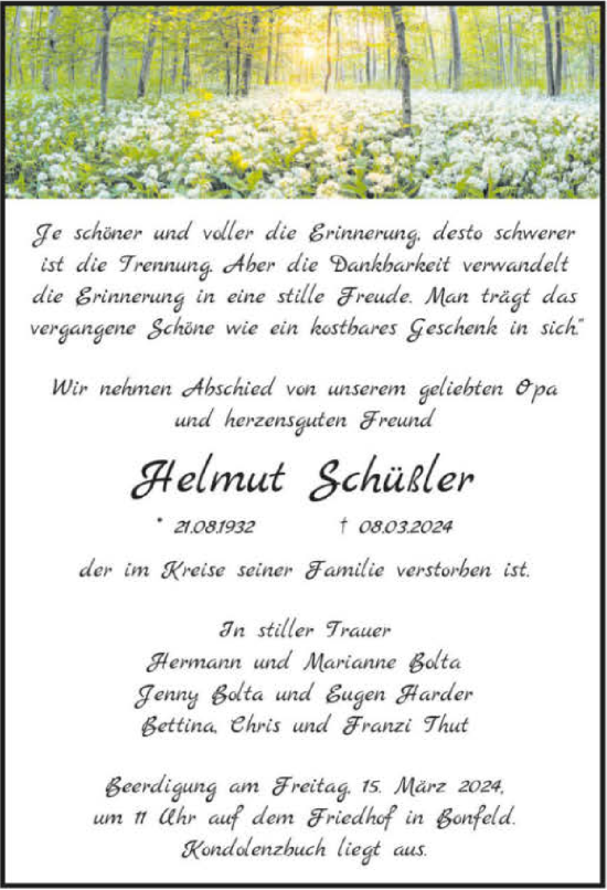 Traueranzeige von Helmut Schüßler von GESAMT