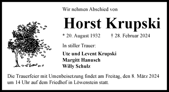 Traueranzeige von Horst Krupski von GESAMT