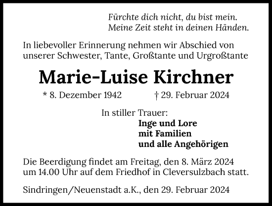 Traueranzeige von Marie-Luise Kirchner von GESAMT