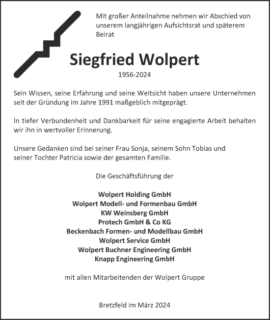 Traueranzeige von Siegfried Wolpert von GESAMT