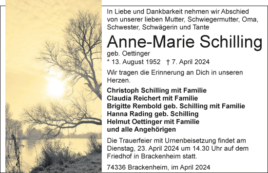 Traueranzeige von Anne-Marie Schilling von GESAMT