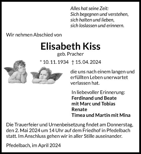 Traueranzeige von Elisabeth Kiss von GESAMT