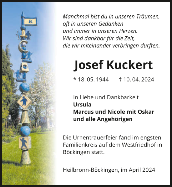 Traueranzeige von Josef Kuckert von GESAMT