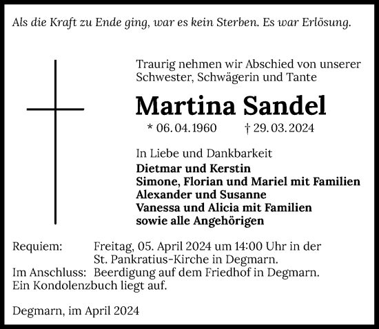 Traueranzeige von Martina Sandei von GESAMT