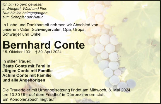 Traueranzeige von Bernhard Conte von GESAMT