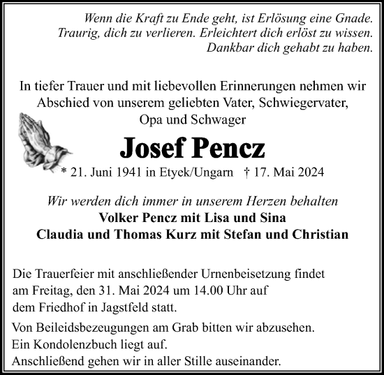 Traueranzeige von Josef Pencz von GESAMT