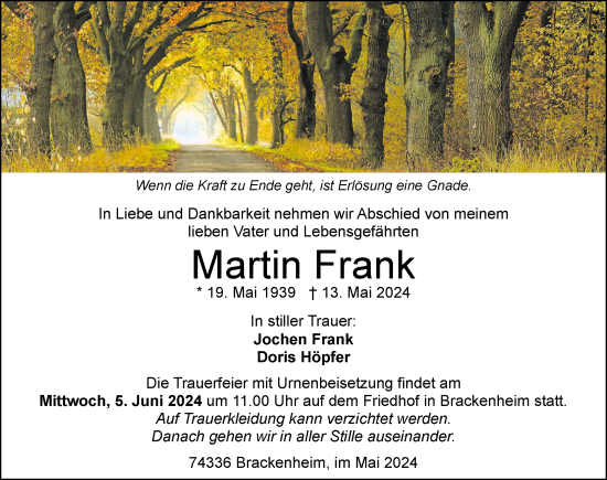 Traueranzeige von Martin Frank von GESAMT