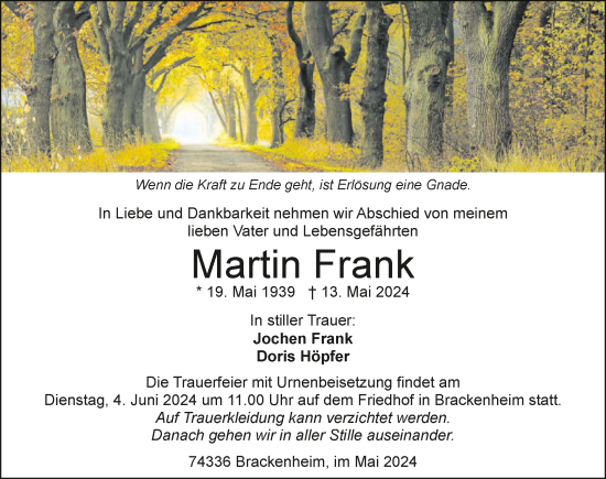 Traueranzeige von Martin Frank von GESAMT
