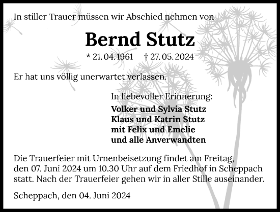 Traueranzeige von Bernd Stutz von GESAMT