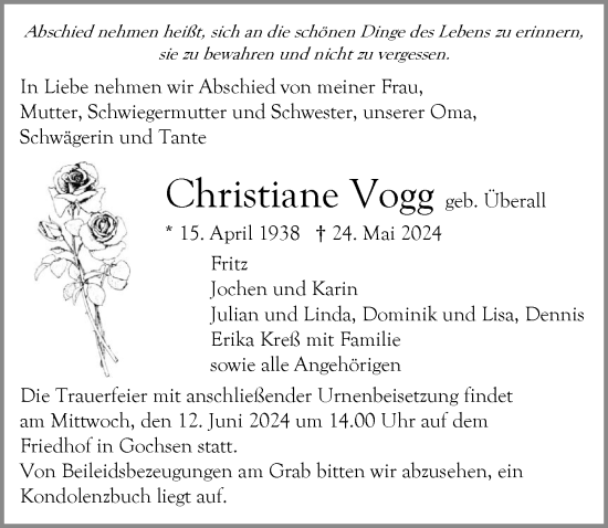 Traueranzeige von Christine Vogg von GESAMT