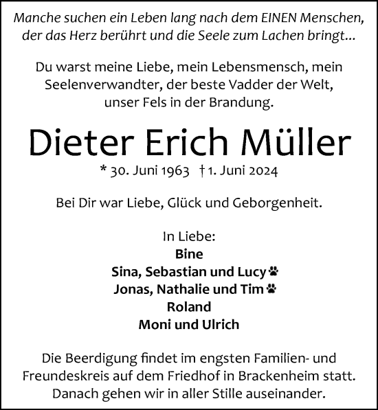 Traueranzeige von Dieter Erich Müller von GESAMT